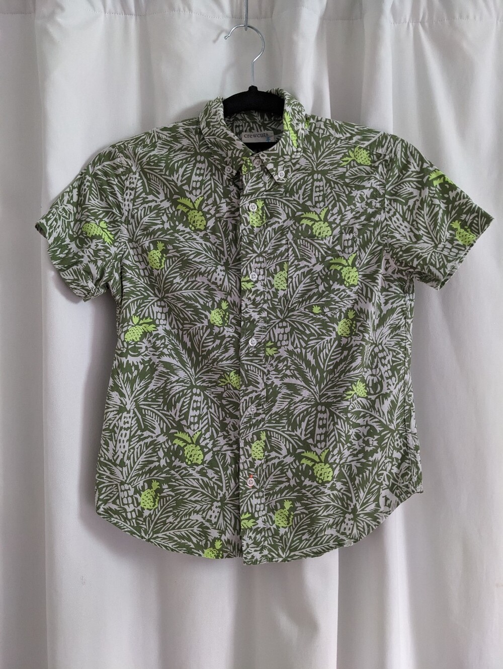 J.Crew Crewcuts Boys Hawaiian Cotton Shirt 10 Short Sleeve Button Down Pineapple